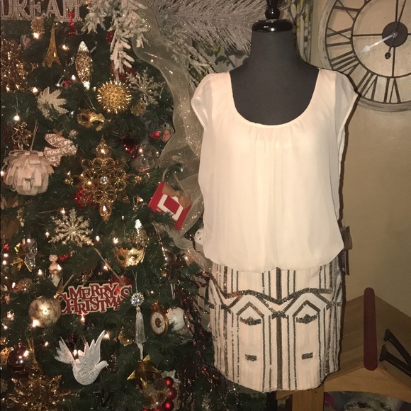NWT As U Wish Creme Beaded Skirt Mini Dress L - Picture 2 of 7